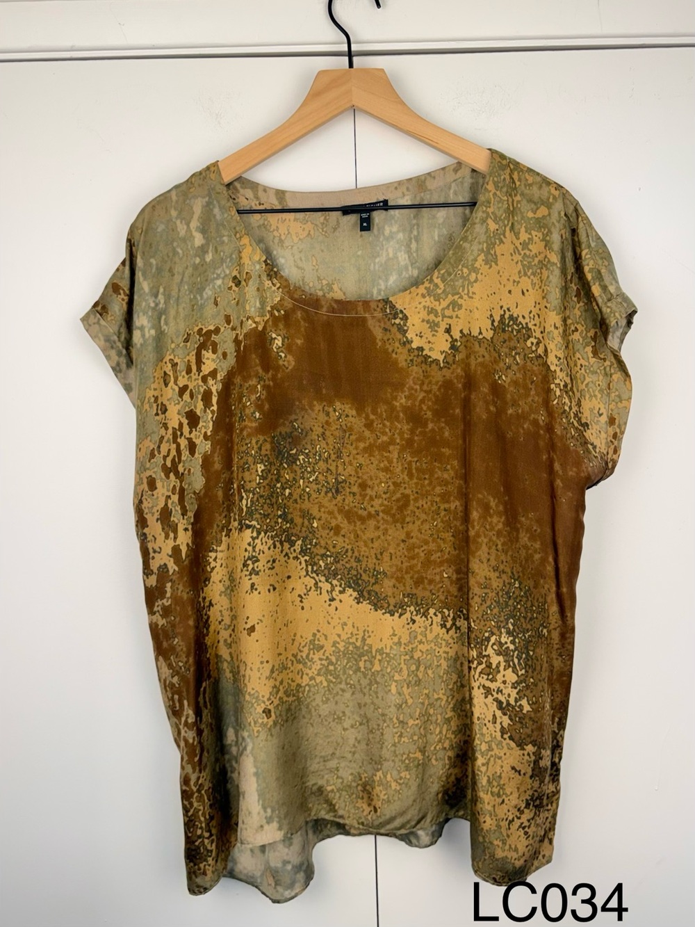 Eileen Fisher Sea Spray Print 100% Silk Boxy Top XL